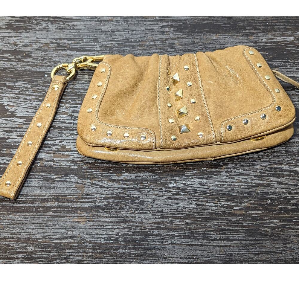 Nardelli Women's Made In Italy Tan Soft Leather Metal Studded Clutch Purse